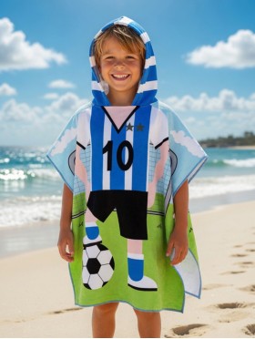Kids Soccer Patterned Hoodie Towel